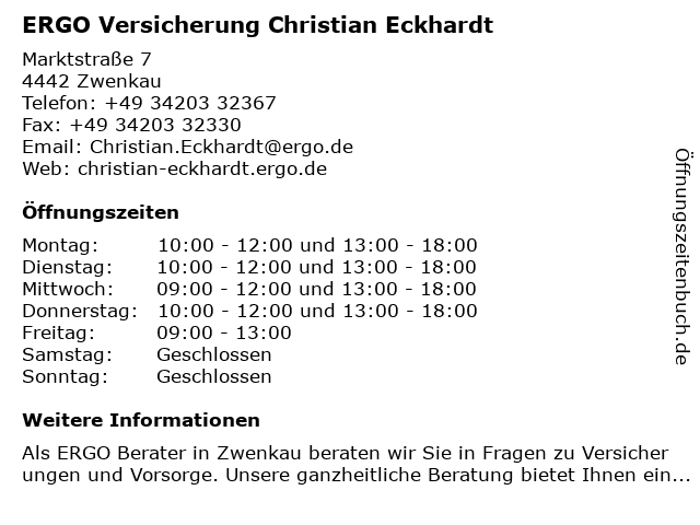 ERGO Versicherung Christian Eckhardt in Zwenkau: Adresse und Öffnungszeiten