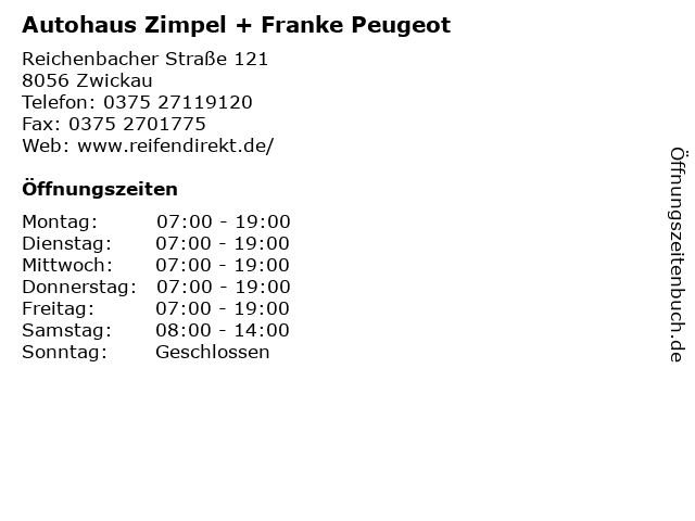 Autohaus Zimpel + Franke Peugeot in Zwickau: Adresse und Öffnungszeiten