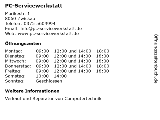 PC-Servicewerkstatt in Zwickau: Adresse und Öffnungszeiten