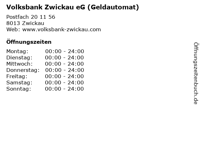 Volksbank Zwickau eG (Geldautomat) in Zwickau: Adresse und Öffnungszeiten
