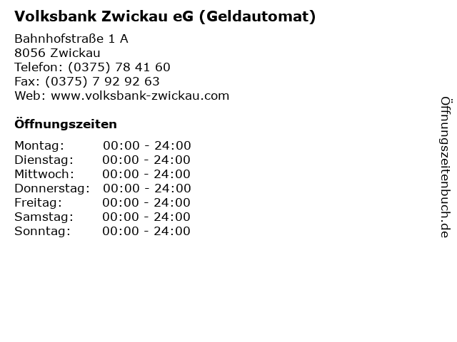 Volksbank Zwickau eG (Geldautomat) in Zwickau: Adresse und Öffnungszeiten