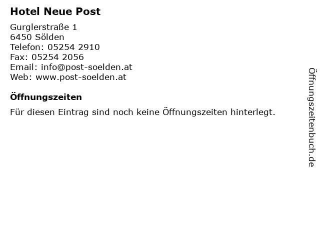 ᐅ Offnungszeiten Hotel Gasthof Neue Post Gurglerstrasse 1 In Zwieselstein