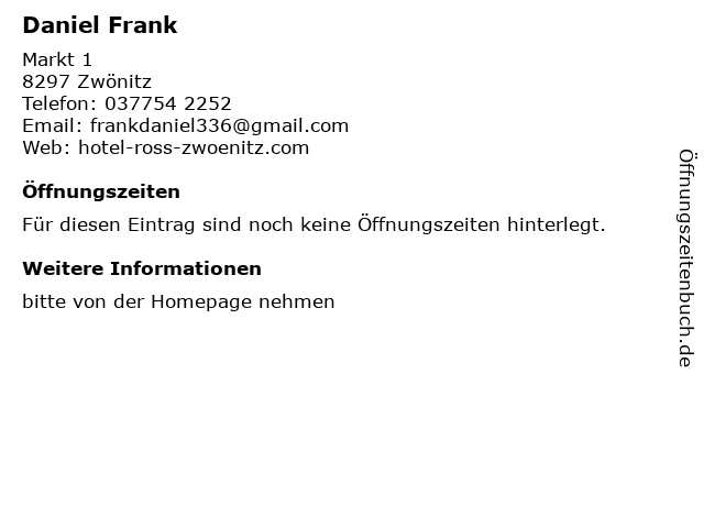 Daniel Frank in Zwönitz: Adresse und Öffnungszeiten