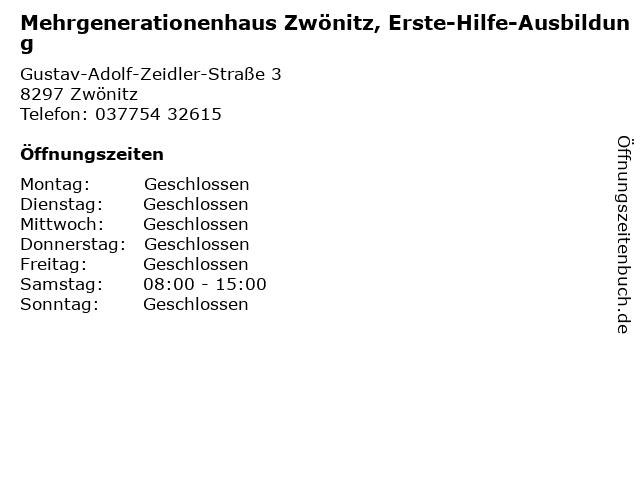 Mehrgenerationenhaus Zwönitz, Erste-Hilfe-Ausbildung in Zwönitz: Adresse und Öffnungszeiten